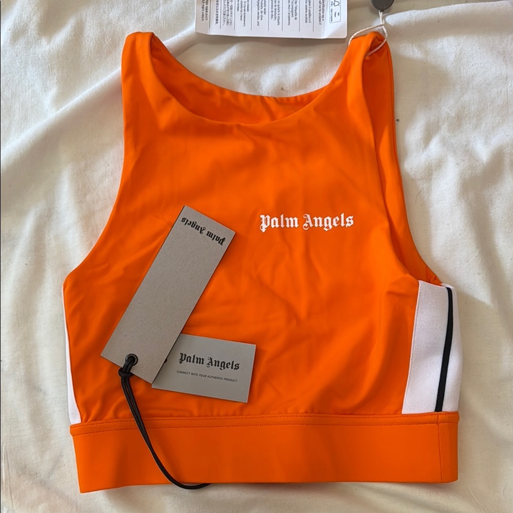 Palm Angels Orange Crop Sports Top with White Panels